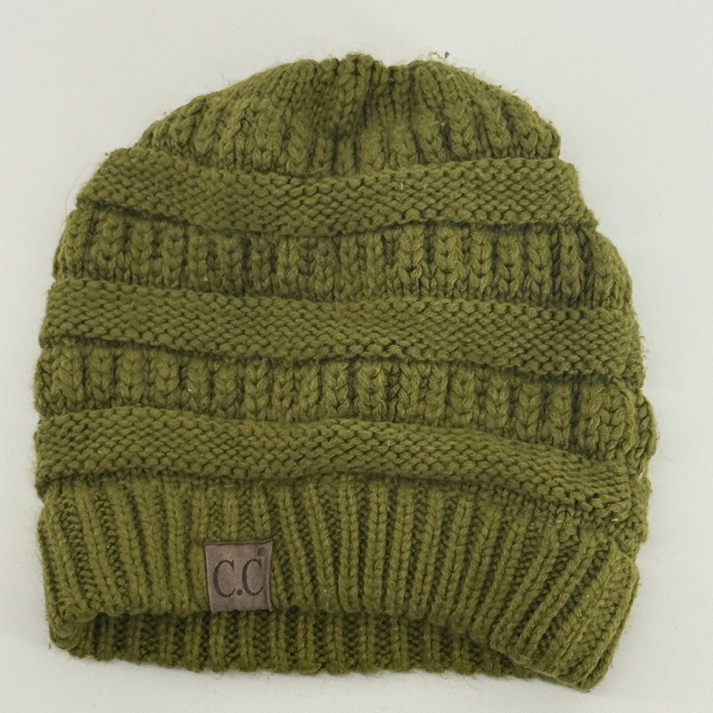C.C Exclusives Olive Green Cable Knit Slouchy Beanie Hat RN 88320 One Size